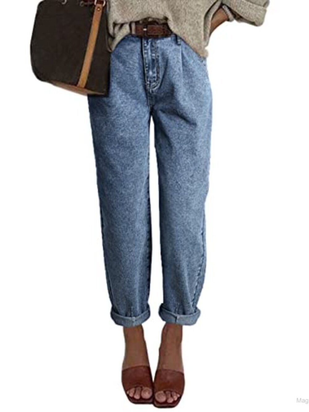 High Waisted Baggy Boyfriend Barrel Jeans Stretch Denim Tapered